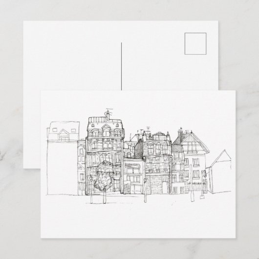 Briefkaart voor het trekken van zwarte en witte es (Voorkant / Achterkant)