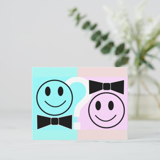 Briefkaart voor het uitnodigen van een genderparti (Staand voorkant)