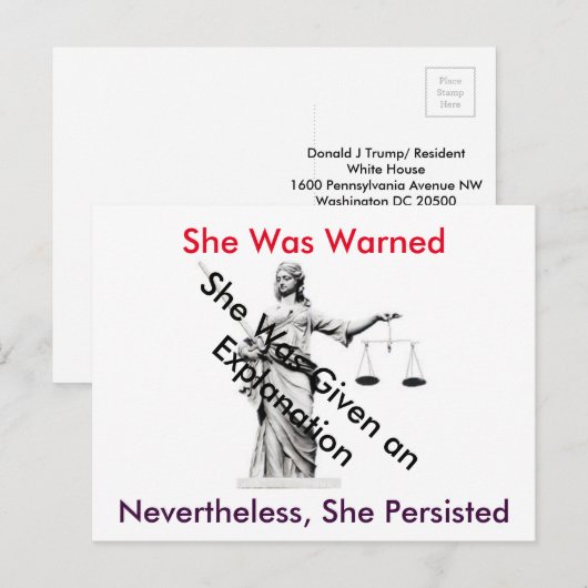 Briefkaart voor het Witte Huis Dame Justice (Voorkant / Achterkant)
