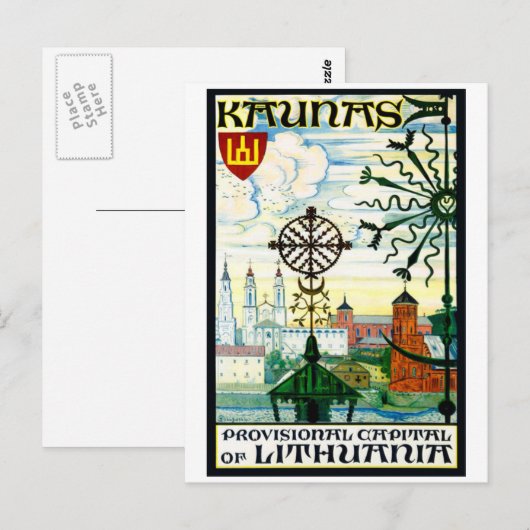  briefkaart voor Kaunas, Litouwen (Voorkant / Achterkant)