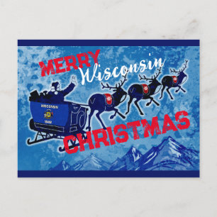 Briefkaart voor kerst bij de vlag van Merry Wiscon