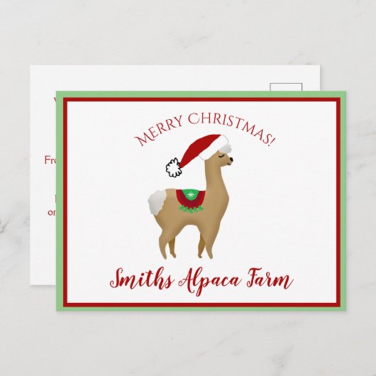 Briefkaart voor kerstfeestdagen in Alpaca (Voorkant / Achterkant)