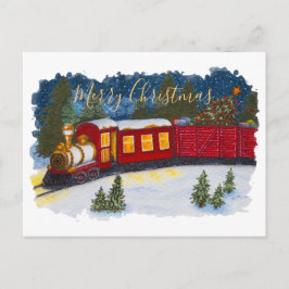 Briefkaart voor kerstmagische roodstaaftreinen
