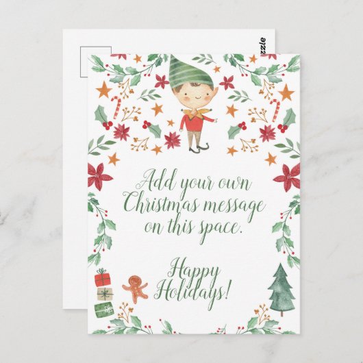 Briefkaart voor kerstmis Elf Boy (Voorkant / Achterkant)