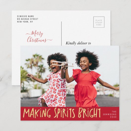 briefkaart voor kerstmis met felle foto (Voorkant / Achterkant)