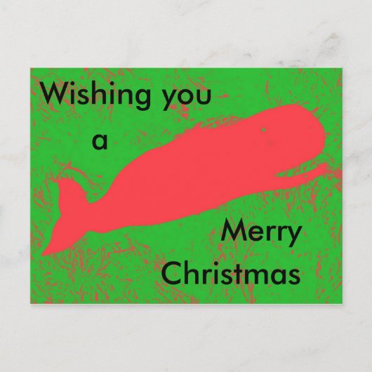 Briefkaart voor kerstmis met rode walvis (Voorkant)