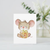 Briefkaart voor kerstmuis met taart (Staand voorkant)