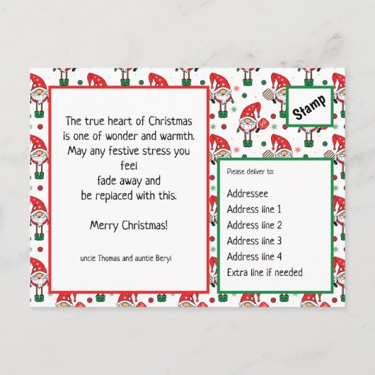 Briefkaart voor kerstpekelbal (Achterkant)