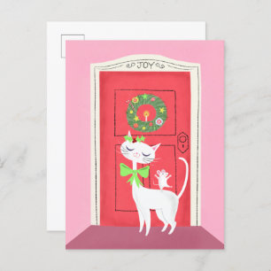 Briefkaart voor kerstretro White Cat and Mouse