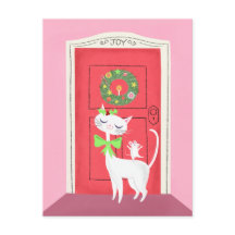 Briefkaart voor kerstretro White Cat and Mouse