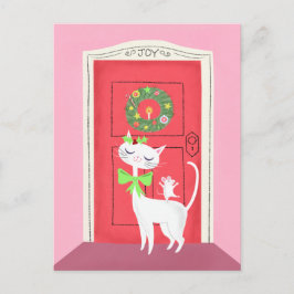 Briefkaart voor kerstretro White Cat and Mouse