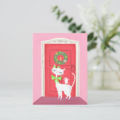 Briefkaart voor kerstretro White Cat and Mouse (Staand voorkant)