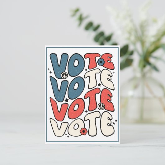 Briefkaart voor kiezers Retro Rood, Wit en Blauw (Staand voorkant)