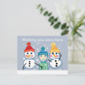 Briefkaart voor kinderen, sneeuwpoppen en vlekjes (Staand voorkant)
