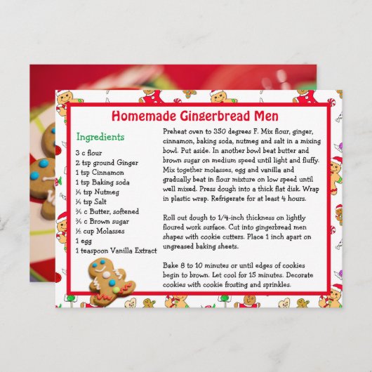 Briefkaart voor koekjesbrood met kerstrecept (Voorkant / Achterkant)