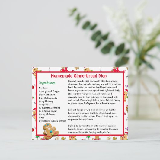 Briefkaart voor koekjesbrood met kerstrecept (Staand voorkant)