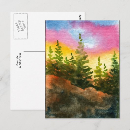 briefkaart voor landwegen "Roze en gele ochtend" (Voorkant / Achterkant)