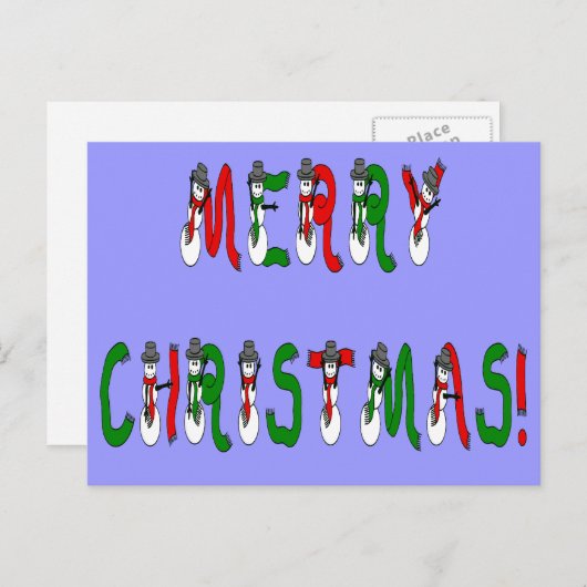 Briefkaart voor Merry Kerstmis Snowman Font (Voorkant / Achterkant)