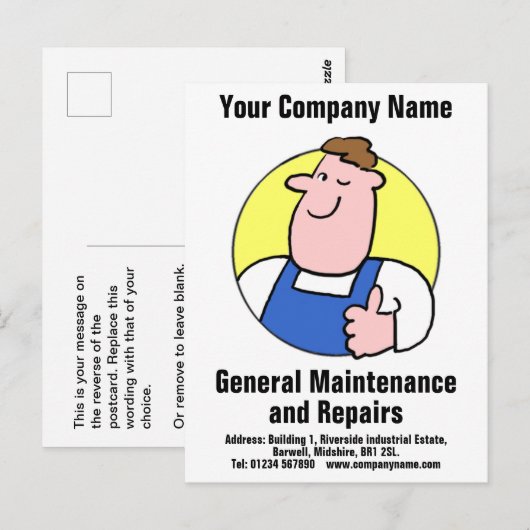 Briefkaart voor onderhoud en reparatie van gebouwe (Voorkant / Achterkant)