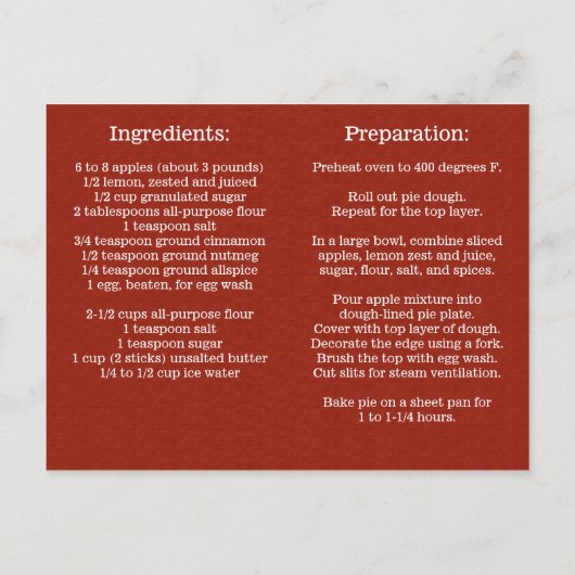 Briefkaart voor persoonlijk gebruik bij Apple Pie  (Achterkant)