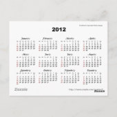 Briefkaart voor pocket Calendar 2012 uit Japan (Achterkant)