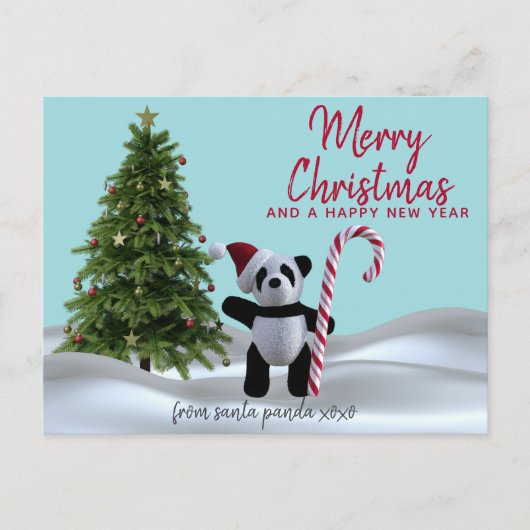 Briefkaart voor prettige kerstfeestdagen in Panda (Voorkant)