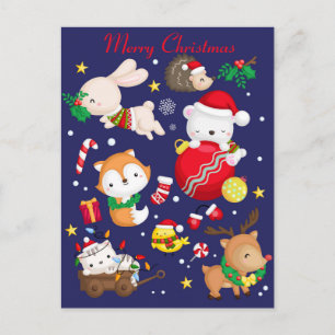 Briefkaart voor prettige kerstkalveren