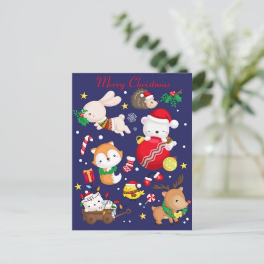 Briefkaart voor prettige kerstkalveren (Staand voorkant)