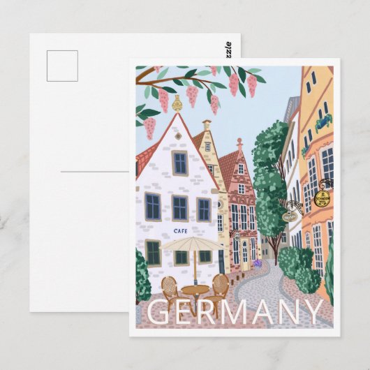 Briefkaart voor reisillustraties in Duitsland (Voorkant / Achterkant)
