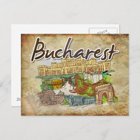 Briefkaart voor reizen in Boekarest (Voorkant / Achterkant)