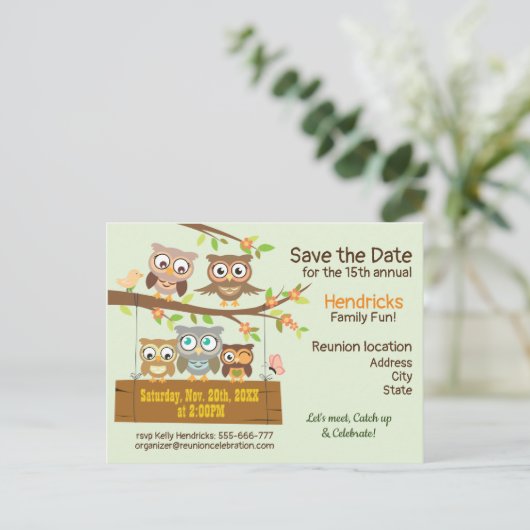 Briefkaart voor reünie van de familie Cute family (Staand voorkant)