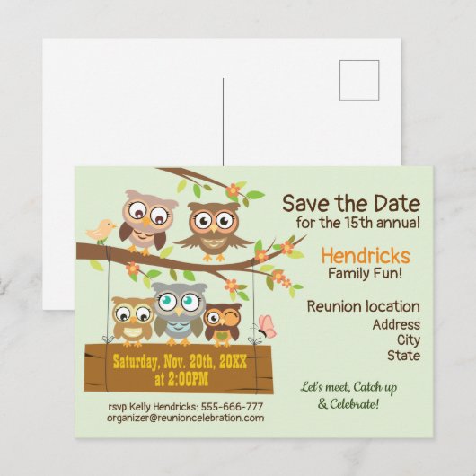 Briefkaart voor reünie van de familie Cute family  (Voorkant / Achterkant)