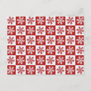 Briefkaart voor rode witte dambsneeuwvlokken