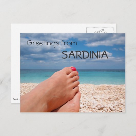 Briefkaart voor rotstekst op het strand van Sardin (Voorkant / Achterkant)