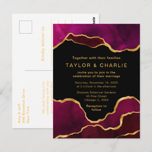 Briefkaart voor roze en goudkleurig gekleurd paard (Voorkant / Achterkant)