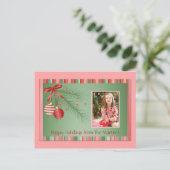 Briefkaart voor roze en groene kerstfoto's (Staand voorkant)