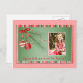 Briefkaart voor roze en groene kerstfoto's (Voorkant / Achterkant)