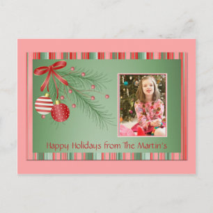 Briefkaart voor roze en groene kerstfoto's