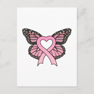 Briefkaart voor roze lint-heart-Butterfly