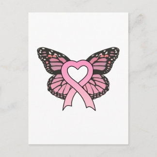 Briefkaart voor roze lint-heart-Butterfly