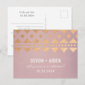 Briefkaart voor roze Zuidwest-Gleam Wedding Reply (Voorkant / Achterkant)