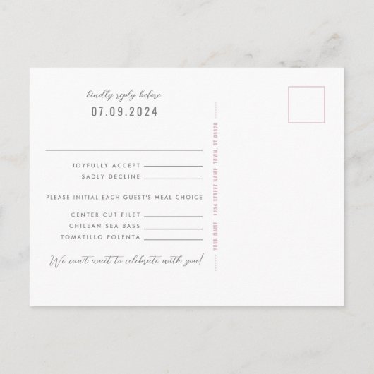 Briefkaart voor roze Zuidwest-Gleam Wedding Reply (Achterkant)