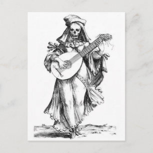 briefkaart voor skeletsongstress bij mooie vrouwen