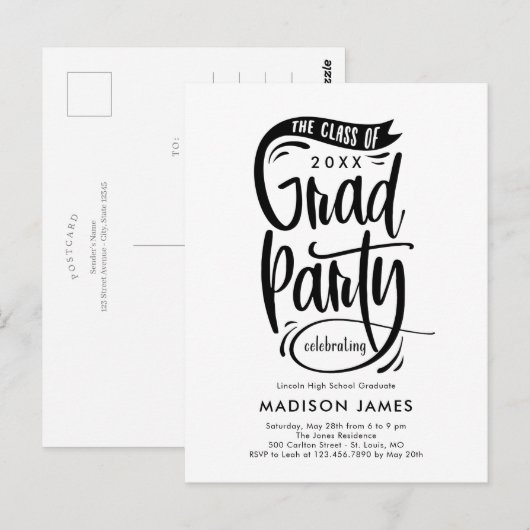 Briefkaart voor uitnodiging van Banner Graduation  (Voorkant / Achterkant)