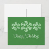Briefkaart voor vakantiewintervlokken, groen (Voorkant / Achterkant)