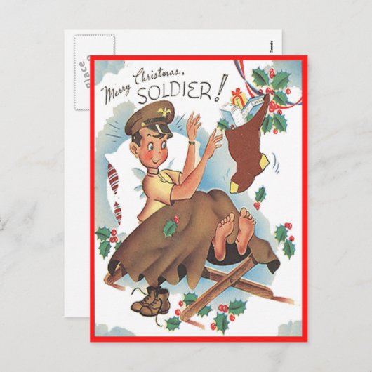  Briefkaart voor vrolijke kerstsoldaat (Voorkant / Achterkant)