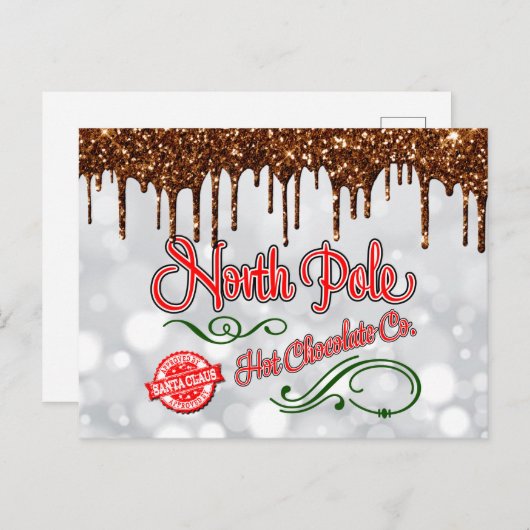 Briefkaart voor warme chocolade op Noordpool (Voorkant / Achterkant)