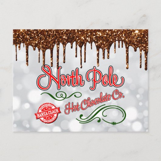 Briefkaart voor warme chocolade op Noordpool (Voorkant)