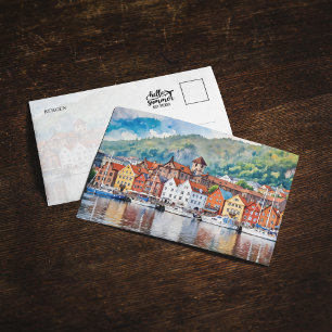 Briefkaart voor Waterverf van Bergen-Noorwegen
