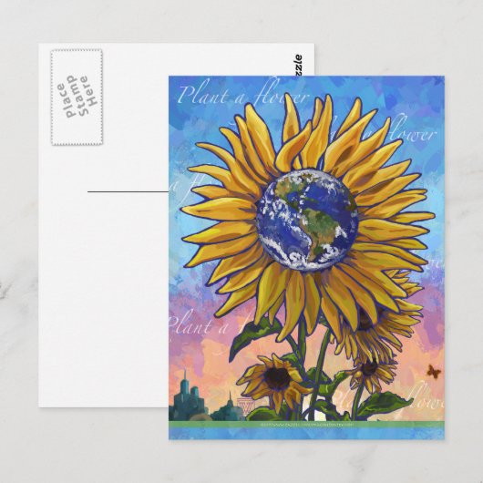 Briefkaart voor zonnebloemen (Voorkant / Achterkant)